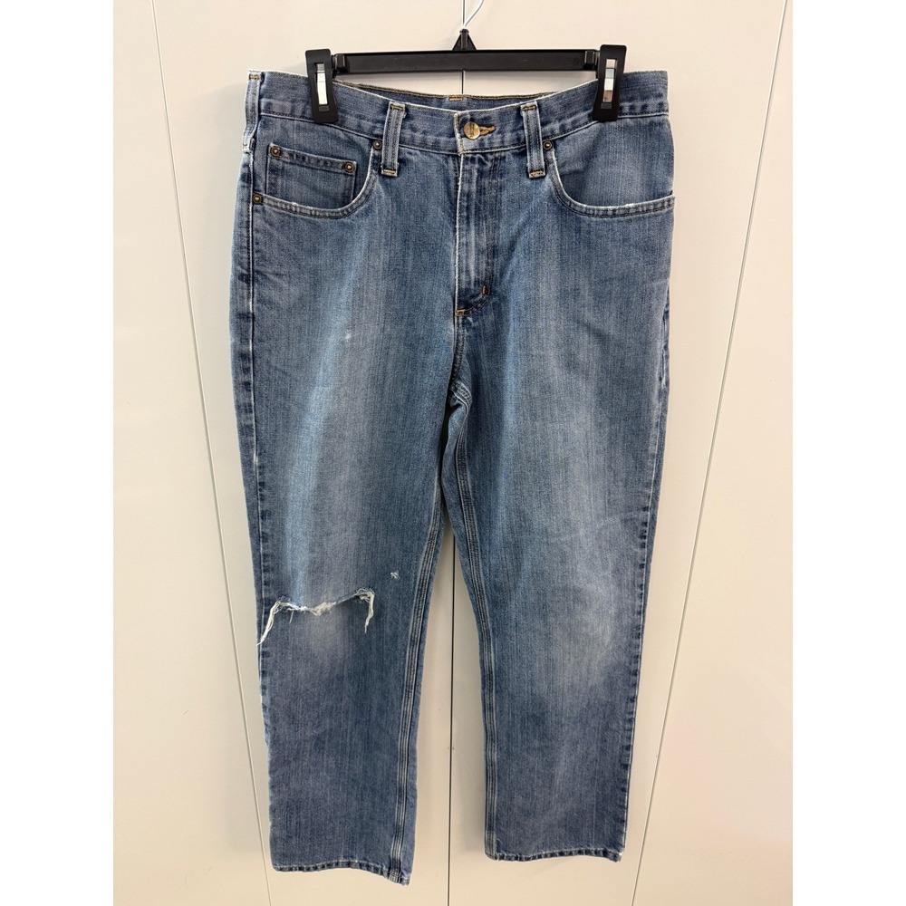 Carhartt Mens Relaxed Fit Tapered Blue Denim Jeans 101483-980 32x32 Distressed